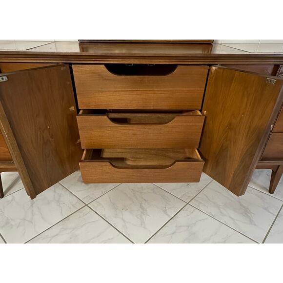 Bassett Mayan Walnut Credenza Long Dresser Marble Insets Mid Century Modern - Picture 7 of 8